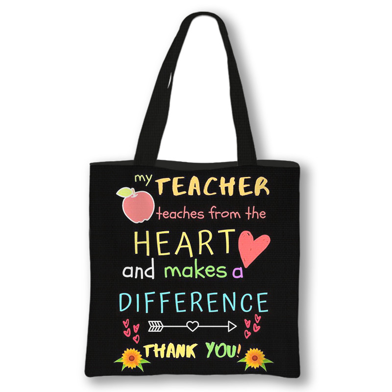 Kawaii Rainbow Teacher Shopping Bags Women Totes Thank You Teacher Chamber Bags for Travel Girls Bags Canvas Shopper Bag