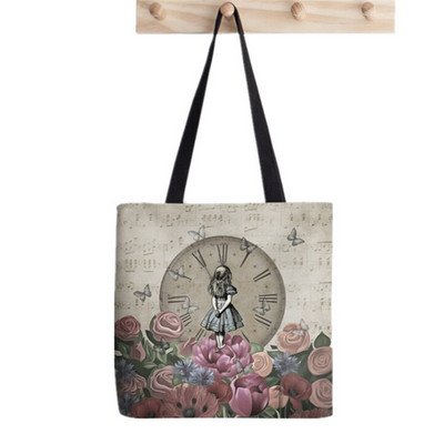 2021 vásárló Alice Csodaországban Nyomtatott táska női Harajuku vásárló kézitáska lány Vállas bevásárlótáska Lady Canvas Bag