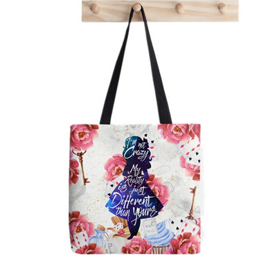 2021 vásárló Alice Csodaországban Nyomtatott táska női Harajuku vásárló kézitáska lány Vállas bevásárlótáska Lady Canvas Bag