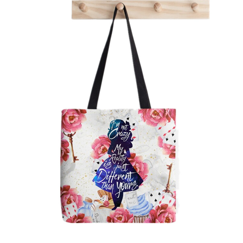 2021 vásárló Alice Csodaországban Nyomtatott táska női Harajuku vásárló kézitáska lány Vállas bevásárlótáska Lady Canvas Bag
