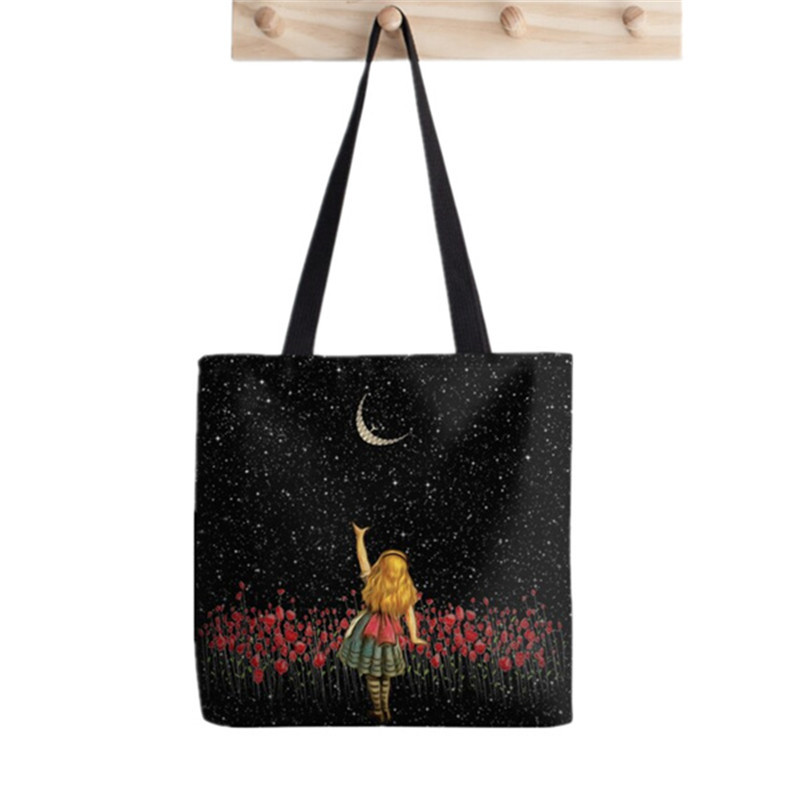 2021 vásárló Alice Csodaországban Nyomtatott táska női Harajuku vásárló kézitáska lány Vállas bevásárlótáska Lady Canvas Bag