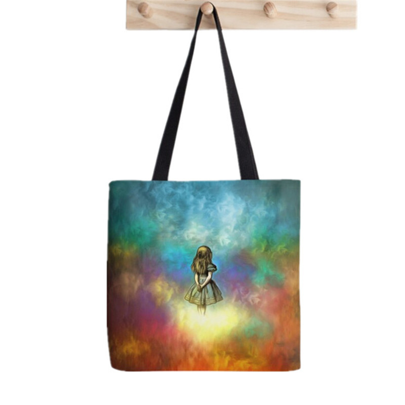 2021 vásárló Alice Csodaországban Nyomtatott táska női Harajuku vásárló kézitáska lány Vállas bevásárlótáska Lady Canvas Bag