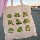 Női Shopper Cute Frog Canvas Shopper Bag lány kézitáska Tote Vállas női táska