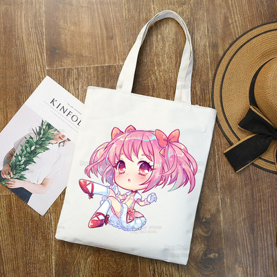 Magická nákupná taška Puella Magi Madoka, plátená taška Kaname Madoka Anime, kabelka Akemi Mami, taška Sakura Kyouko, tašky cez rameno