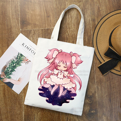 Magická nákupná taška Puella Magi Madoka, plátená taška Kaname Madoka Anime, kabelka Akemi Mami, taška Sakura Kyouko, tašky cez rameno