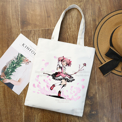 Magická nákupná taška Puella Magi Madoka, plátená taška Kaname Madoka Anime, kabelka Akemi Mami, taška Sakura Kyouko, tašky cez rameno