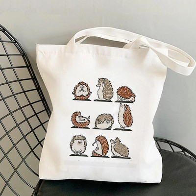 Shopper Hedgehog Yoga Cartoons Printed Tote Bag žene Harajuku shopper torba djevojka Torba za kupovinu na rame Ženska platnena torba