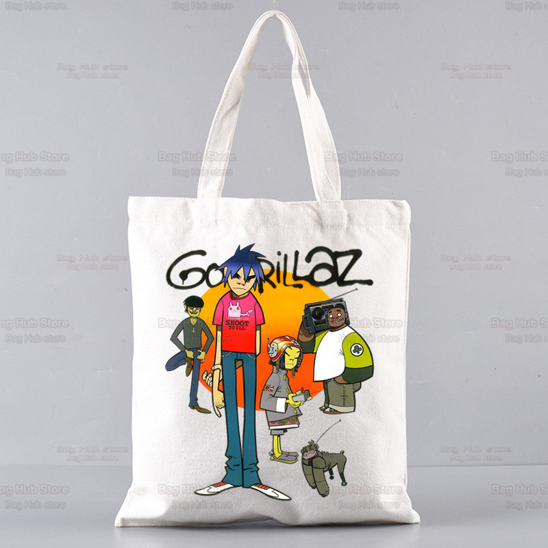 Gorillaz Modern Music Band Cartoon Ulzzang Shopper Bag Print Canvas Tote Bag Ručne torbe Ženska torba Harajuku Torbe na rame