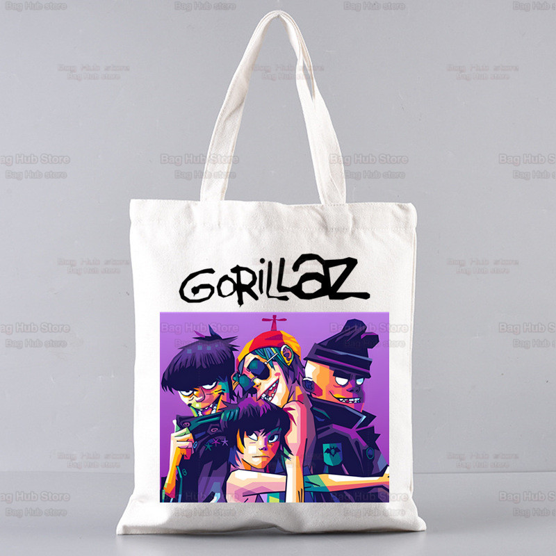 Gorillaz Modern Music Band Cartoon Ulzzang Shopper Bag Print Canvas Tote Bag Ručne torbe Ženska torba Harajuku Torbe na rame