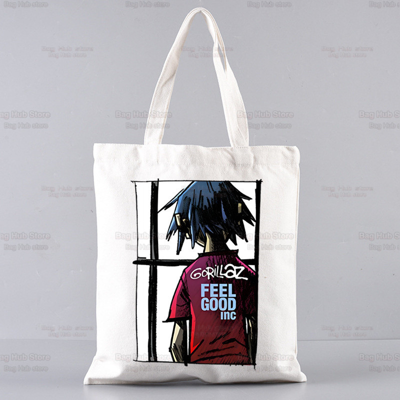 Gorillaz Modern Music Band Cartoon Ulzzang Shopper Bag Print Canvas Tote Bag Ručne torbe Ženska torba Harajuku Torbe na rame