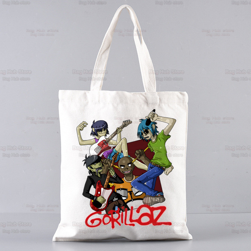 Gorillaz Modern Music Band Cartoon Ulzzang Shopper Bag Print Canvas Tote Bag Ručne torbe Ženska torba Harajuku Torbe na rame