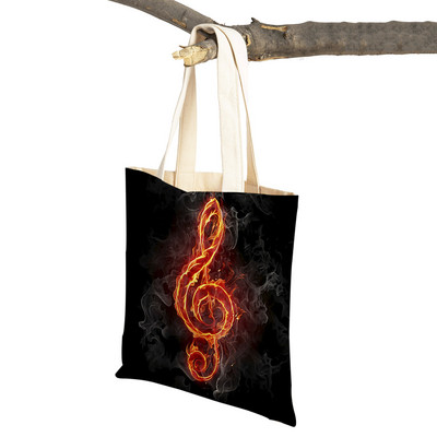 Módna kabelka na noty pre ženy, gitara, mikrofón, husle, opakovane použiteľná, obojstranná potlač, ležérna dámska plátená nákupná taška