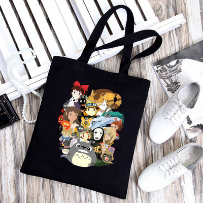 Dámska taška Totoro Tote Bag, plátené tašky s motívom Unesenej cesty, nákupné tašky Miyazaki Hayao, skladacia taška cez rameno KiKi Anime z 90. rokov