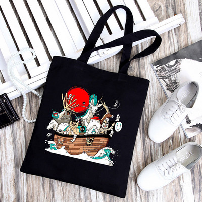 Dámska taška Totoro Tote Bag, plátené tašky s motívom Unesenej cesty, nákupné tašky Miyazaki Hayao, skladacia taška cez rameno KiKi Anime z 90. rokov