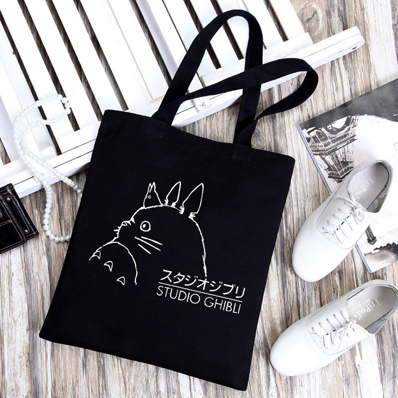 Dámska taška Totoro Tote Bag, plátené tašky s motívom Unesenej cesty, nákupné tašky Miyazaki Hayao, skladacia taška cez rameno KiKi Anime z 90. rokov