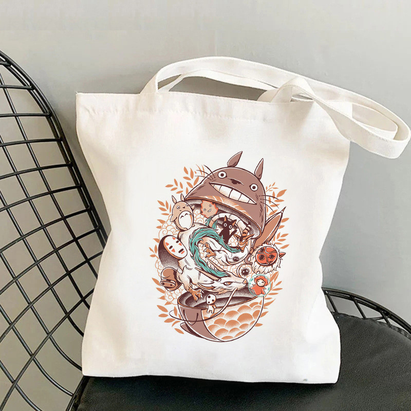 Dámska taška Totoro Tote Bag, plátené tašky s motívom Unesenej cesty, nákupné tašky Miyazaki Hayao, skladacia taška cez rameno KiKi Anime z 90. rokov