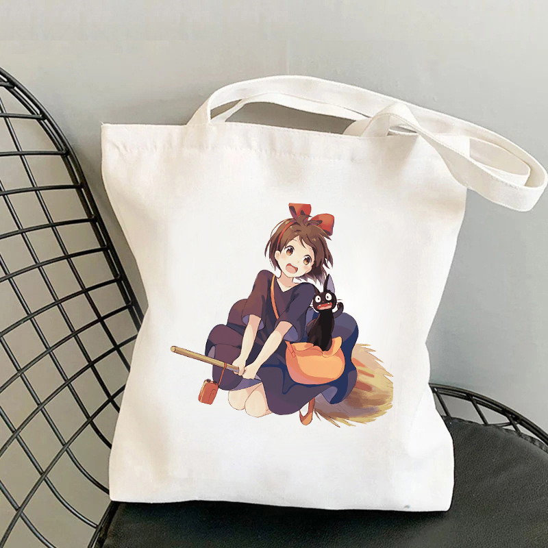 Dámska taška Totoro Tote Bag, plátené tašky s motívom Unesenej cesty, nákupné tašky Miyazaki Hayao, skladacia taška cez rameno KiKi Anime z 90. rokov