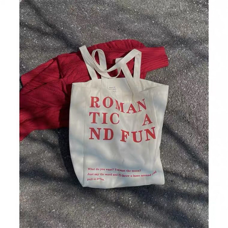 Ženska platnena torba na rame s romantičnim printom Ženska ležerna ručna torba Velika torba Pamučna torba za plažu za višekratnu upotrebu