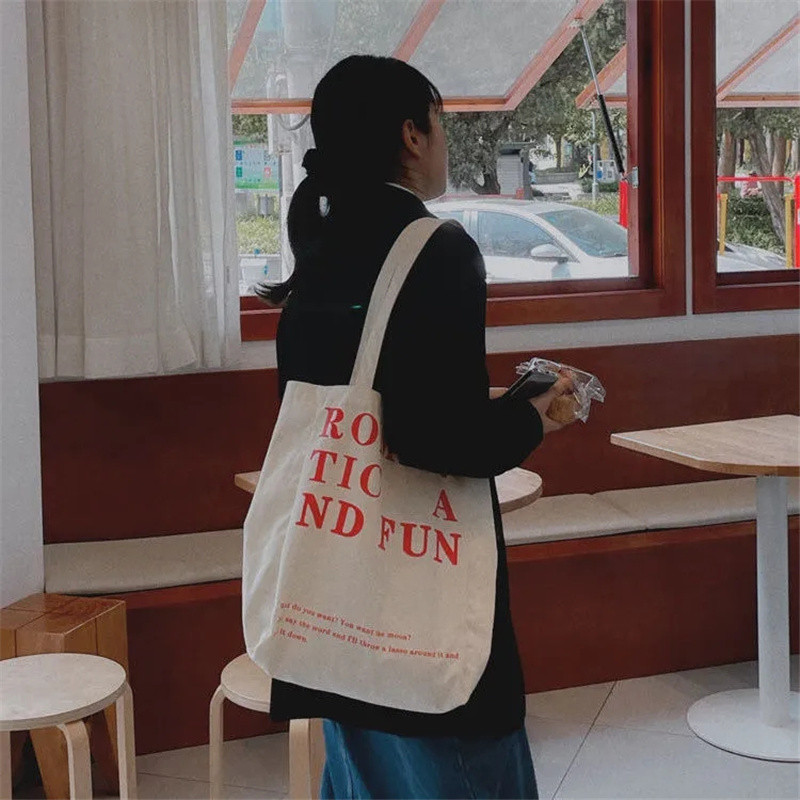 Ženska platnena torba na rame s romantičnim printom Ženska ležerna ručna torba Velika torba Pamučna torba za plažu za višekratnu upotrebu