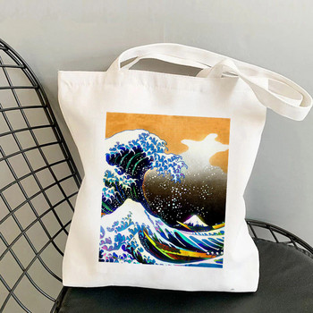 Αγοραστής The Great Wave of Kanagawa Printed Tote Bag γυναίκες Harajuku shopper τσάντα για κορίτσι Τσάντα ώμου για ψώνια Lady Canvas Bag