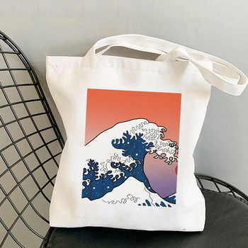 Αγοραστής The Great Wave of Kanagawa Printed Tote Bag γυναίκες Harajuku shopper τσάντα για κορίτσι Τσάντα ώμου για ψώνια Lady Canvas Bag