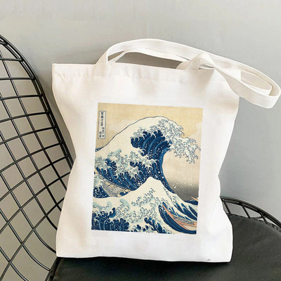 Ostleja Kanagawa suur laine trükitud kandekott naistele Harajuku ostja käekott tüdruk Õlakott Lady Canvas Bag