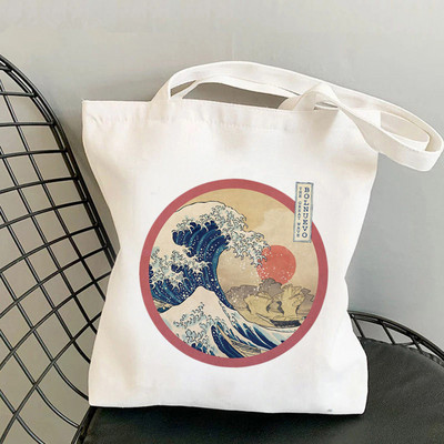 Nákupná kabelka The Great Wave of Kanagawa s potlačou pre ženy, Harajuku, dievčenská nákupná taška cez rameno, plátená taška pre ženy