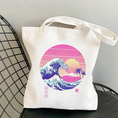 Nákupná kabelka The Great Wave of Kanagawa s potlačou pre ženy, Harajuku, dievčenská nákupná taška cez rameno, plátená taška pre ženy