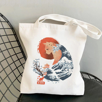 Nákupná kabelka The Great Wave of Kanagawa s potlačou pre ženy, Harajuku, dievčenská nákupná taška cez rameno, plátená taška pre ženy