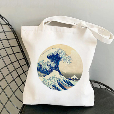 Nákupná kabelka The Great Wave of Kanagawa s potlačou pre ženy, Harajuku, dievčenská nákupná taška cez rameno, plátená taška pre ženy