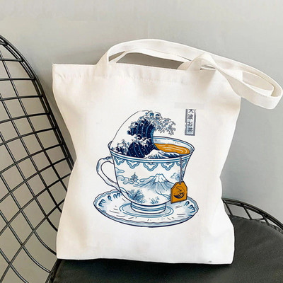 Nákupná kabelka The Great Wave of Kanagawa s potlačou pre ženy, Harajuku, dievčenská nákupná taška cez rameno, plátená taška pre ženy