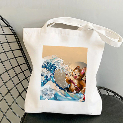 Nákupná kabelka The Great Wave of Kanagawa s potlačou pre ženy, Harajuku, dievčenská nákupná taška cez rameno, plátená taška pre ženy
