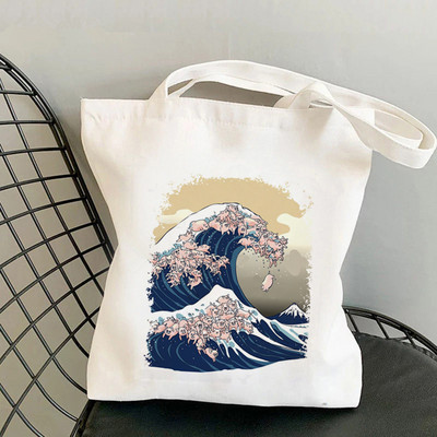 Nákupná kabelka The Great Wave of Kanagawa s potlačou pre ženy, Harajuku, dievčenská nákupná taška cez rameno, plátená taška pre ženy