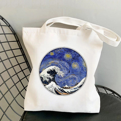 Nákupná kabelka The Great Wave of Kanagawa s potlačou pre ženy, Harajuku, dievčenská nákupná taška cez rameno, plátená taška pre ženy
