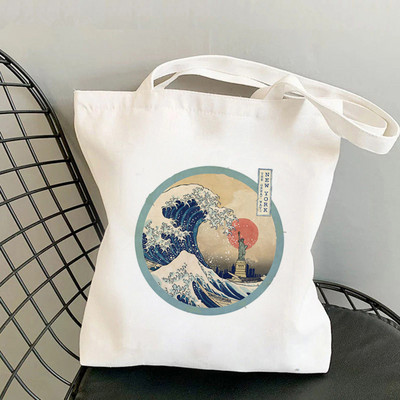 Nákupná kabelka The Great Wave of Kanagawa s potlačou pre ženy, Harajuku, dievčenská nákupná taška cez rameno, plátená taška pre ženy