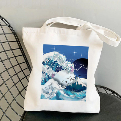 Nákupná kabelka The Great Wave of Kanagawa s potlačou pre ženy, Harajuku, dievčenská nákupná taška cez rameno, plátená taška pre ženy