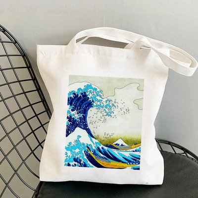 Nákupná kabelka The Great Wave of Kanagawa s potlačou pre ženy, Harajuku, dievčenská nákupná taška cez rameno, plátená taška pre ženy