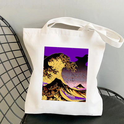 Nákupná kabelka The Great Wave of Kanagawa s potlačou pre ženy, Harajuku, dievčenská nákupná taška cez rameno, plátená taška pre ženy