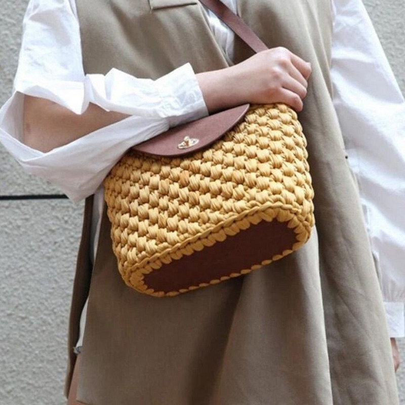 3 vnt / rinkinys Dirbtinės odos pečių krepšys, skirtas pasidaryti kuprinės priedams, apatinis dirželis, austinis krepšio rinkinys Rankų darbo krepšys, nertas krepšys, peties dirželis