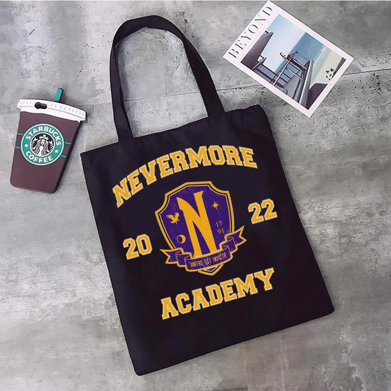 Nevermore Academy Wednesday Addams shopping torba shopper tote shopper eco recycle bag torba reciclaje tkana jute net grab