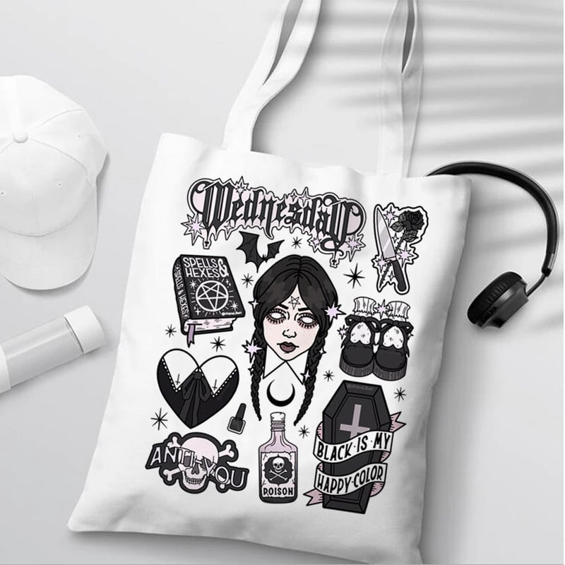 Nevermore Academy Wednesday Addams shopping torba shopper tote shopper eco recycle bag torba reciclaje tkana jute net grab
