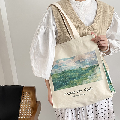 Ekstra debela platnena ženska torba na rame Van Gogh Morris Vintage uljana slika Zip knjige Ručna torba Velika torba za žene Shopping