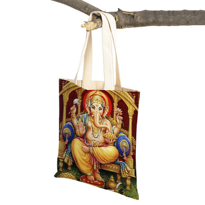 Shiva Ganesha multikas vabaaja naiste ostukott mõlemalt poolt India mütoloogia Korduvkasutatav lõuend tüdrukule reisikäekott õlakott