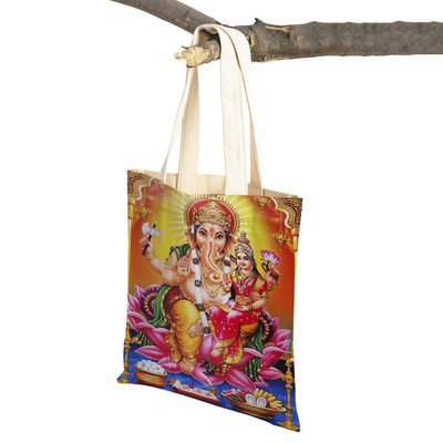 Shiva Ganesha multikas vabaaja naiste ostukott mõlemalt poolt India mütoloogia Korduvkasutatav lõuend tüdrukule reisikäekott õlakott