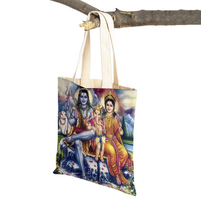 Shiva Ganesha multikas vabaaja naiste ostukott mõlemalt poolt India mütoloogia Korduvkasutatav lõuend tüdrukule reisikäekott õlakott