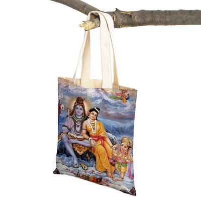 Shiva Ganesha multikas vabaaja naiste ostukott mõlemalt poolt India mütoloogia Korduvkasutatav lõuend tüdrukule reisikäekott õlakott