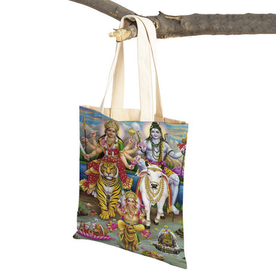 Shiva Ganesha multikas vabaaja naiste ostukott mõlemalt poolt India mütoloogia Korduvkasutatav lõuend tüdrukule reisikäekott õlakott