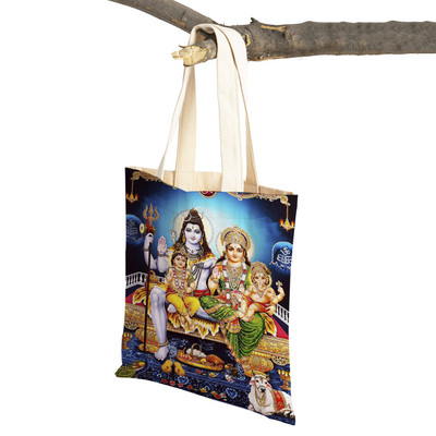 Shiva Ganesha multikas vabaaja naiste ostukott mõlemalt poolt India mütoloogia Korduvkasutatav lõuend tüdrukule reisikäekott õlakott