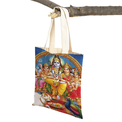Shiva Ganesha multikas vabaaja naiste ostukott mõlemalt poolt India mütoloogia Korduvkasutatav lõuend tüdrukule reisikäekott õlakott