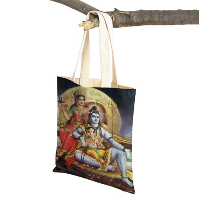 Shiva Ganesha multikas vabaaja naiste ostukott mõlemalt poolt India mütoloogia Korduvkasutatav lõuend tüdrukule reisikäekott õlakott